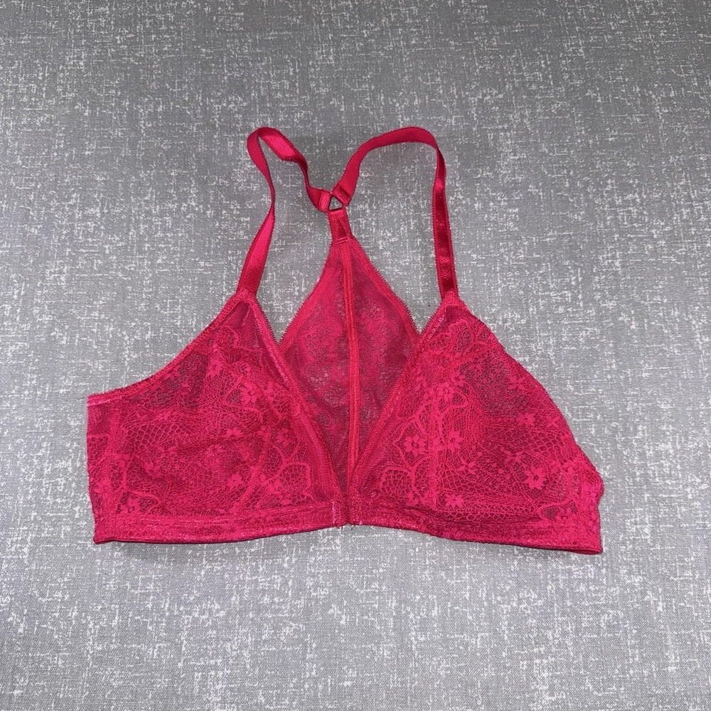 Wacoal Bralette Womens 38A Pink Lace Triangle Wireless Unlined Sheer 852973
